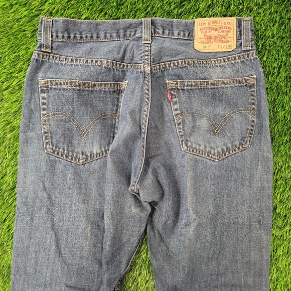 LEVIS 505 Jeans 32x31 Straight Faded Medium-Wash Whiskered - Picture 15 of 16